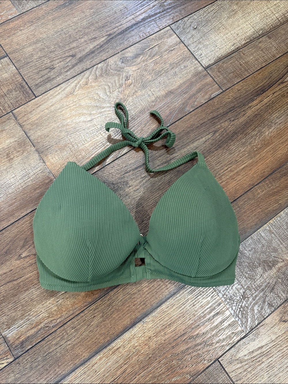 Shade & Shore Olive Ribbed Halter Bikini Top